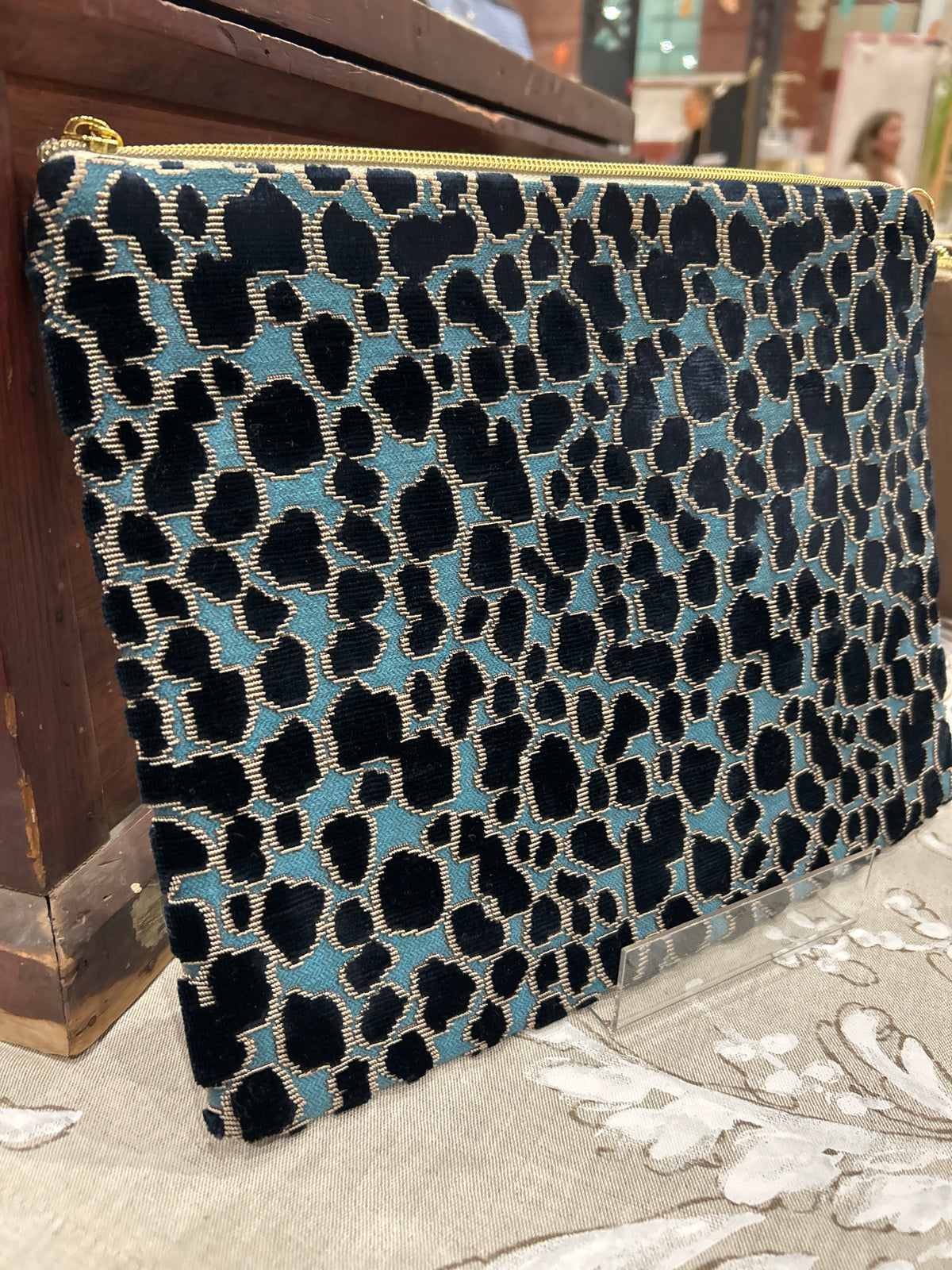 Large Leather Blue Leopard